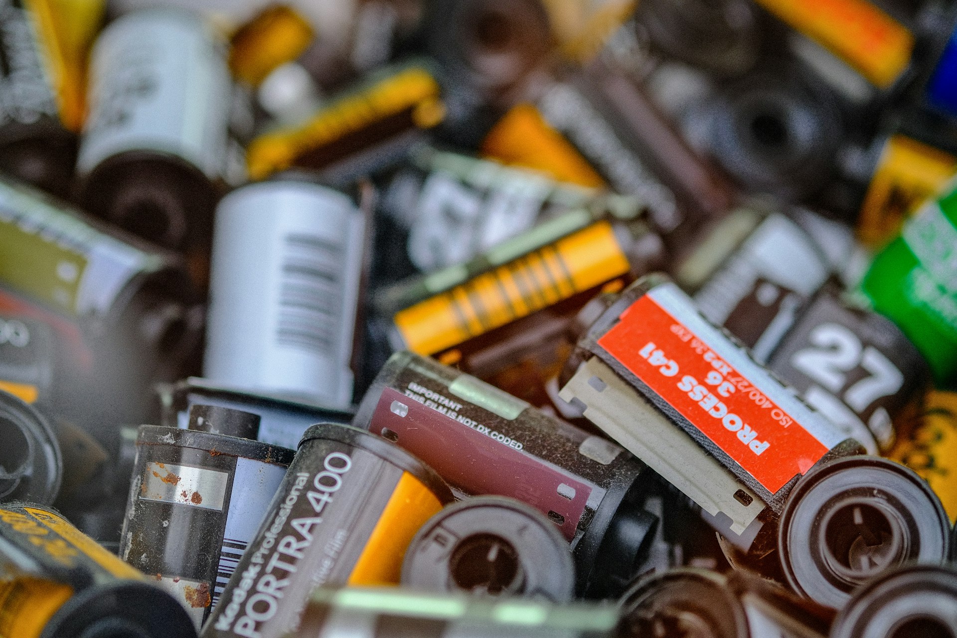 Pile of used film rolls.